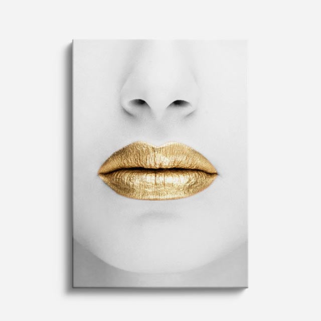 cuadro canvas floral y botanico labios dorados estilo contemporaneo