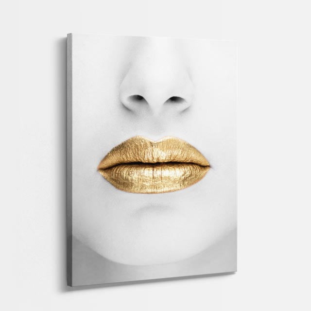 cuadro canvas floral y botanico labios dorados estilo contemporaneo