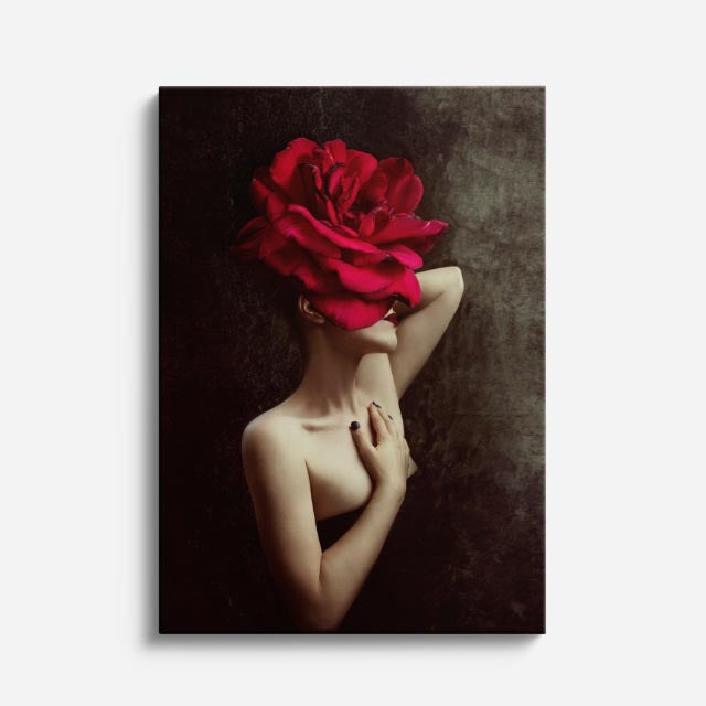 cuadro canvas floral y botanico rosa escarlata estilo contemporaneo