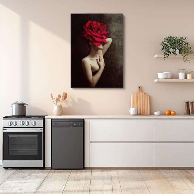cuadro canvas floral y botanico rosa escarlata estilo contemporaneo