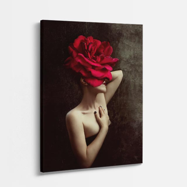 cuadro canvas floral y botanico rosa escarlata estilo contemporaneo