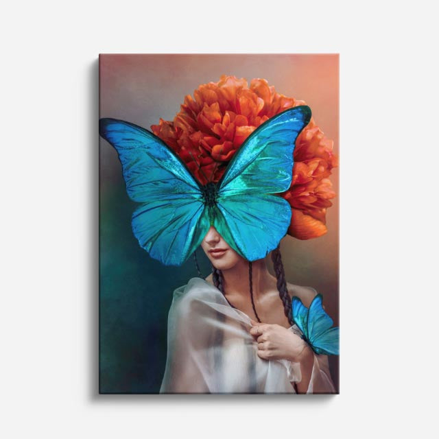 cuadro canvas floral y botanico mariposa coral estilo contemporaneo