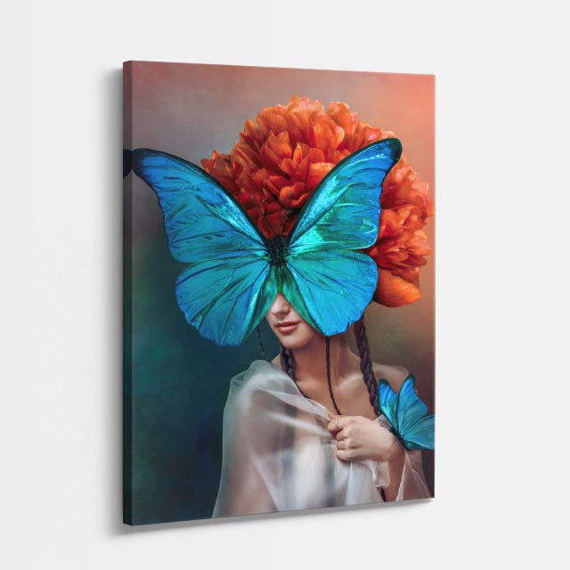 cuadro canvas floral y botanico mariposa coral estilo contemporaneo