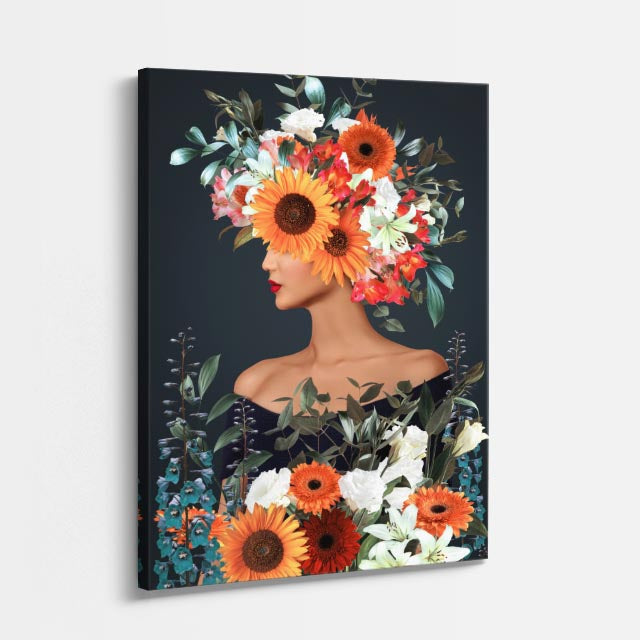 cuadro canvas floral y botanico corona de girasoles estilo contemporaneo