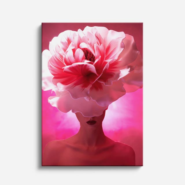 cuadro canvas floral y botanico peonia neon estilo contemporaneo