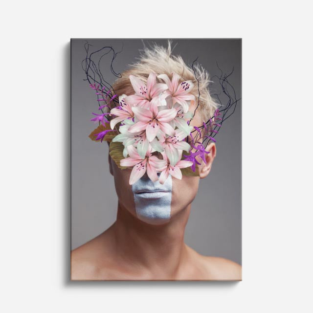 cuadro canvas floral y botanico rostro en flor estilo contemporaneo