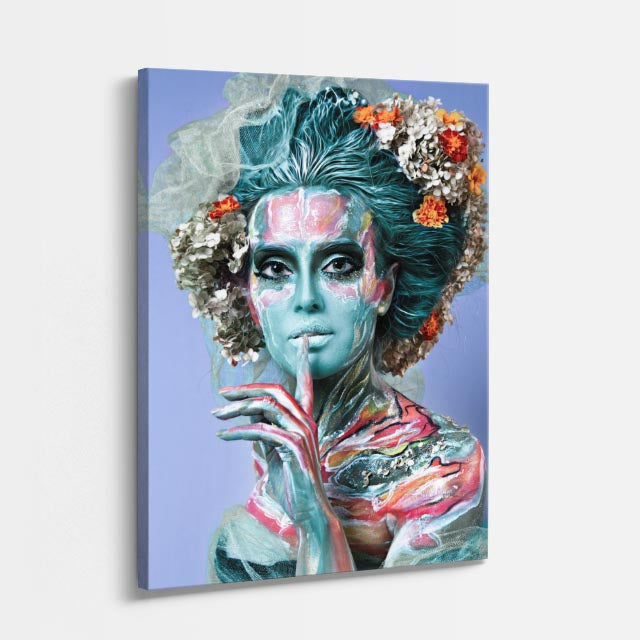 cuadro canvas floral y botanico musa turquesa estilo contemporaneo