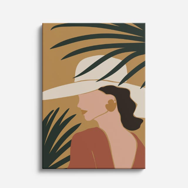 cuadro canvas ilustracion humana sombrero botanico estilo contemporaneo