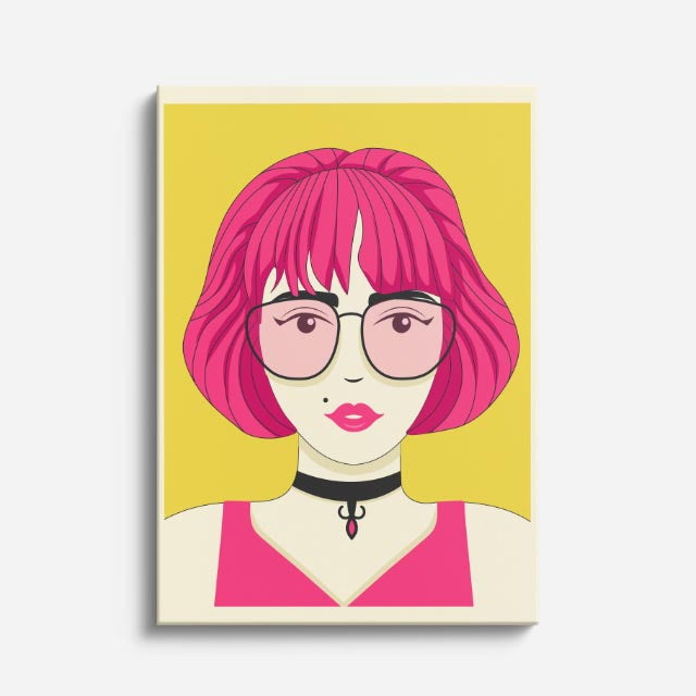 cuadro canvas ilustracion humana cabello fucsia estilo contemporaneo