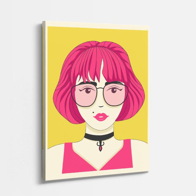 cuadro canvas ilustracion humana cabello fucsia estilo contemporaneo