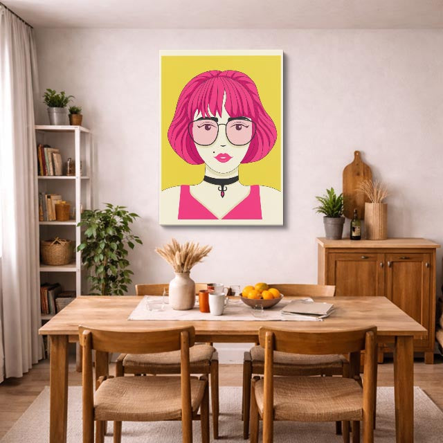 cuadro canvas ilustracion humana cabello fucsia estilo contemporaneo