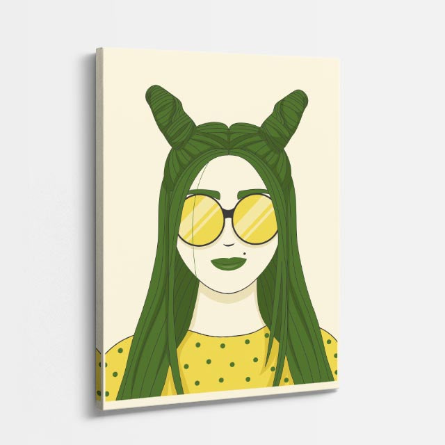 cuadro canvas ilustracion humana verde neon estilo contemporaneo