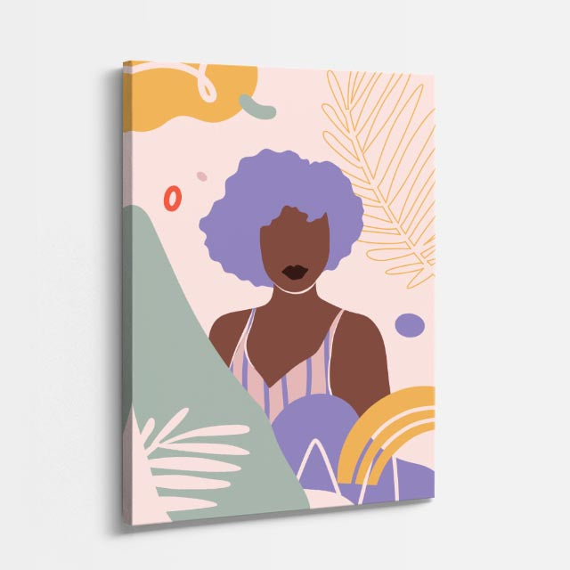 cuadro canvas ilustracion humana rizo lavanda estilo contemporaneo