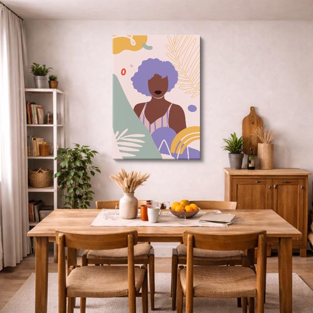 cuadro canvas ilustracion humana rizo lavanda estilo contemporaneo