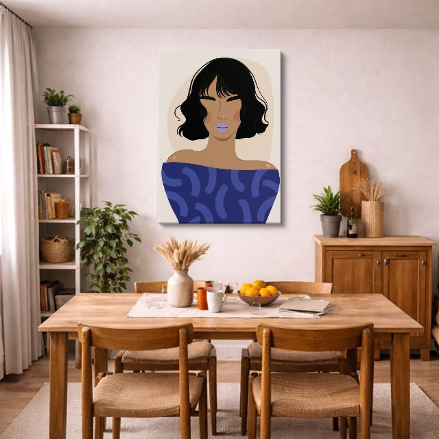 cuadro canvas ilustracion humana noche azul estilo contemporaneo