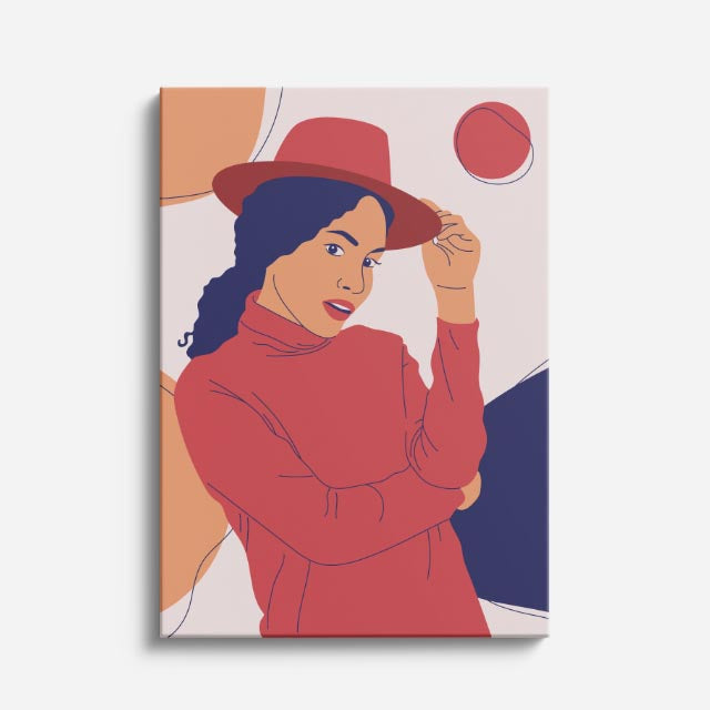 cuadro canvas ilustracion humana sombrero coral estilo contemporaneo