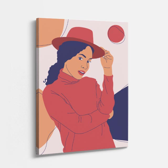 cuadro canvas ilustracion humana sombrero coral estilo contemporaneo