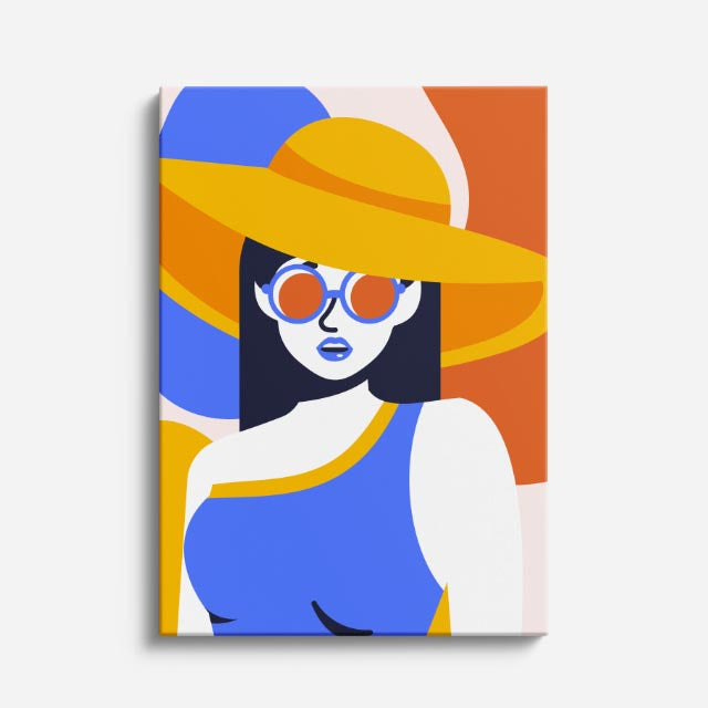 cuadro canvas ilustracion humana sombrero azul estilo contemporaneo