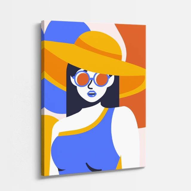 cuadro canvas ilustracion humana sombrero azul estilo contemporaneo