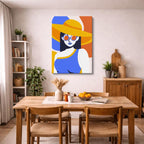 cuadro canvas ilustracion humana sombrero azul estilo contemporaneo