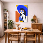 cuadro canvas ilustracion humana sombrero cobalto estilo contemporaneo