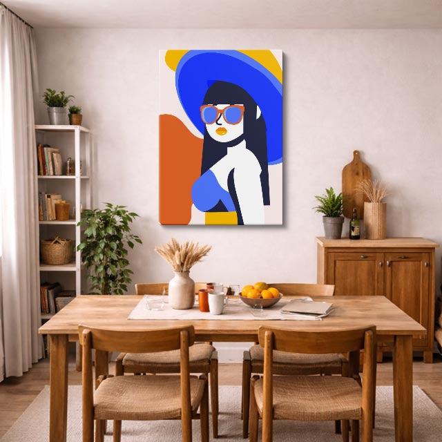 cuadro canvas ilustracion humana sombrero cobalto estilo contemporaneo