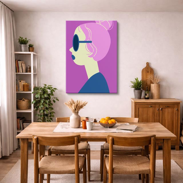 cuadro canvas ilustracion humana cabello magenta estilo contemporaneo