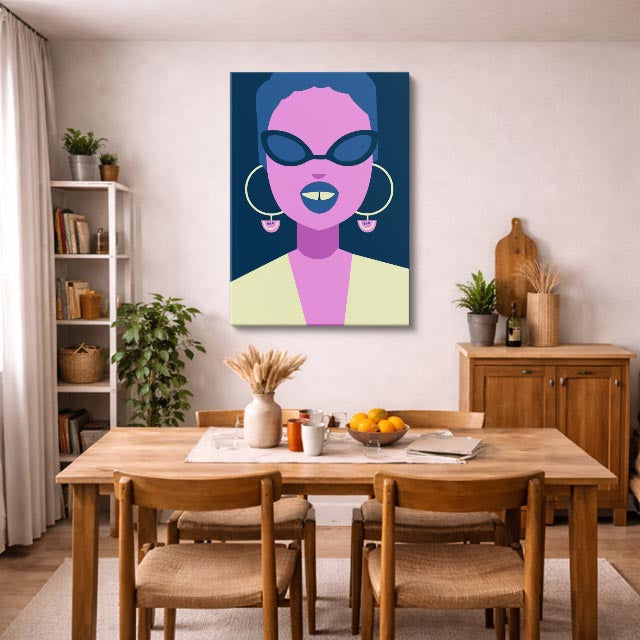 cuadro canvas ilustracion humana neon turquesa estilo contemporaneo