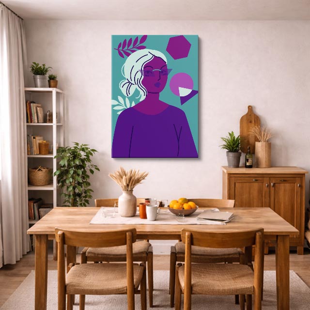 cuadro canvas ilustracion humana pulso purpura estilo contemporaneo