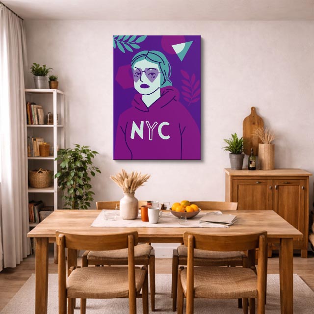 cuadro canvas ilustracion humana sudadera nyc estilo contemporaneo