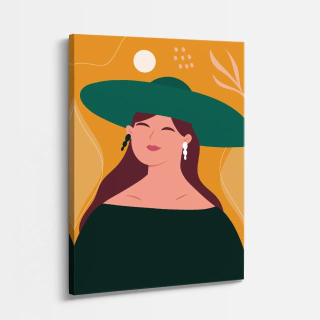 cuadro canvas ilustracion humana sombrero esmeralda estilo contemporaneo