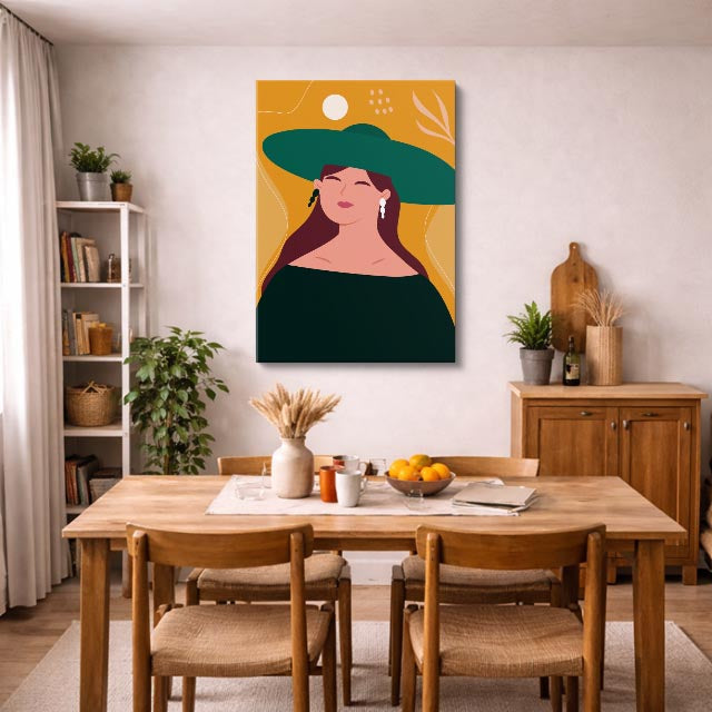 cuadro canvas ilustracion humana sombrero esmeralda estilo contemporaneo