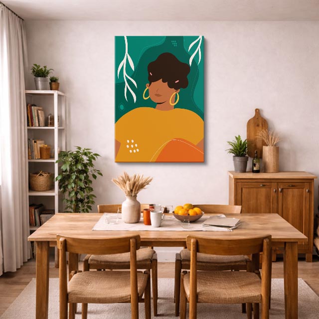 cuadro canvas ilustracion humana rizo esmeralda estilo contemporaneo