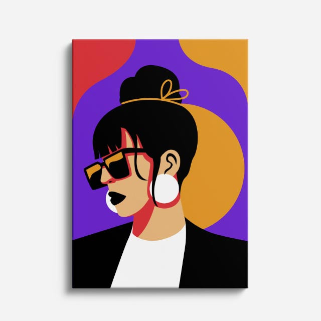 cuadro canvas ilustracion humana aros de neon estilo contemporaneo