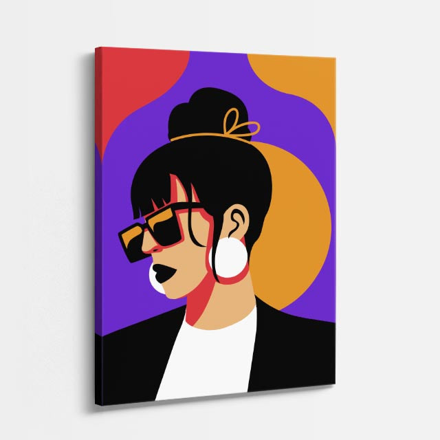 cuadro canvas ilustracion humana aros de neon estilo contemporaneo