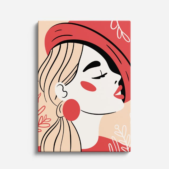 cuadro canvas ilustracion humana sombrero escarlata estilo contemporaneo