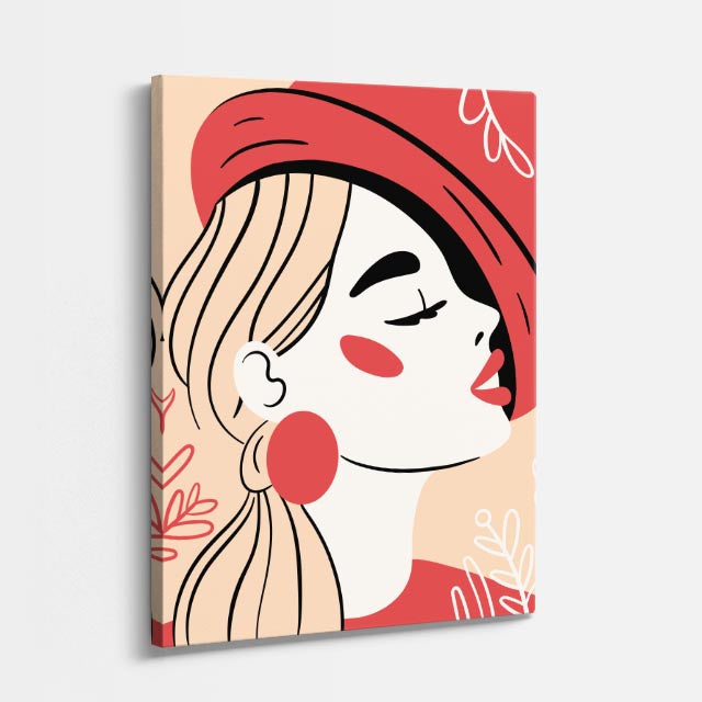 cuadro canvas ilustracion humana sombrero escarlata estilo contemporaneo