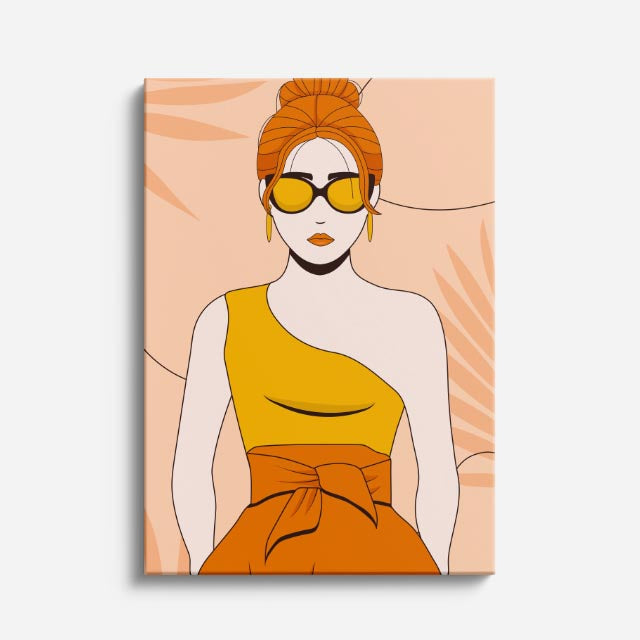 cuadro canvas ilustracion humana vestido mostaza estilo contemporaneo
