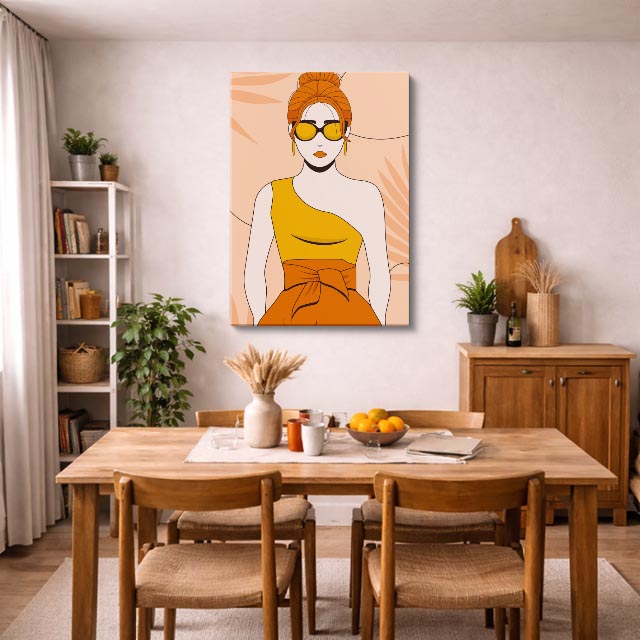cuadro canvas ilustracion humana vestido mostaza estilo contemporaneo