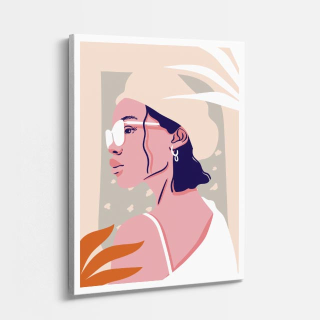 cuadro canvas ilustracion humana pluma rosa estilo contemporaneo