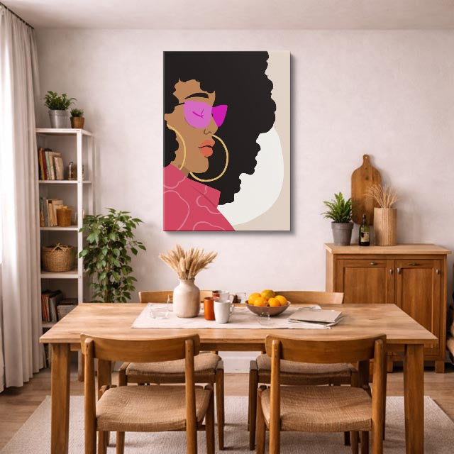 cuadro canvas ilustracion humana lentes fucsia estilo contemporaneo
