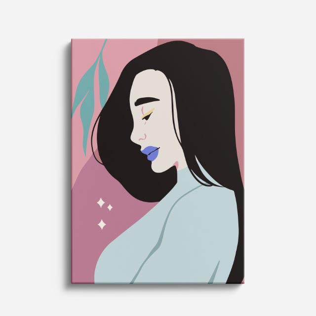 cuadro canvas ilustracion humana velo azul estilo contemporaneo