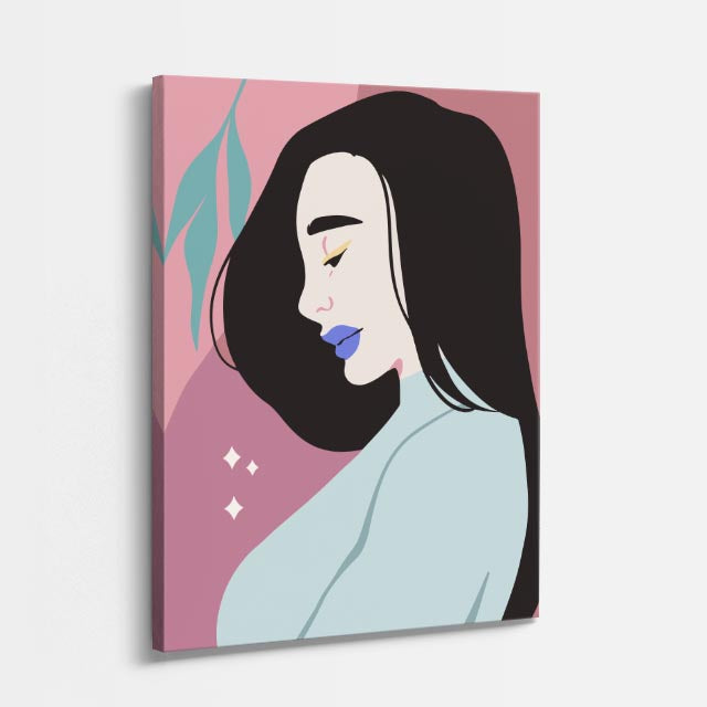 cuadro canvas ilustracion humana velo azul estilo contemporaneo