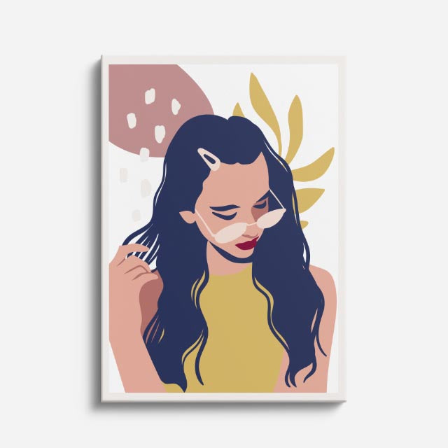 cuadro canvas ilustracion humana lazo mostaza estilo contemporaneo