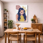 cuadro canvas ilustracion humana lazo mostaza estilo contemporaneo