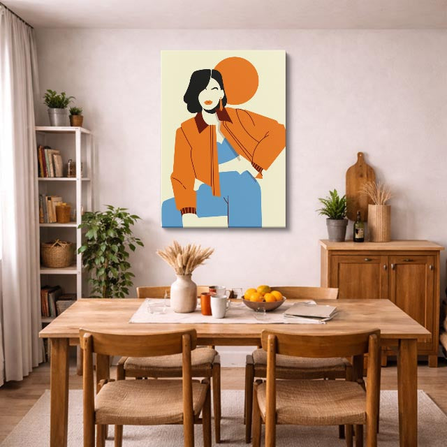 cuadro canvas ilustracion humana saco mandarina estilo contemporaneo
