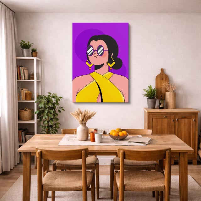 cuadro canvas ilustracion humana glam amarillo estilo contemporaneo