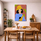 cuadro canvas ilustracion humana bucket azul estilo contemporaneo