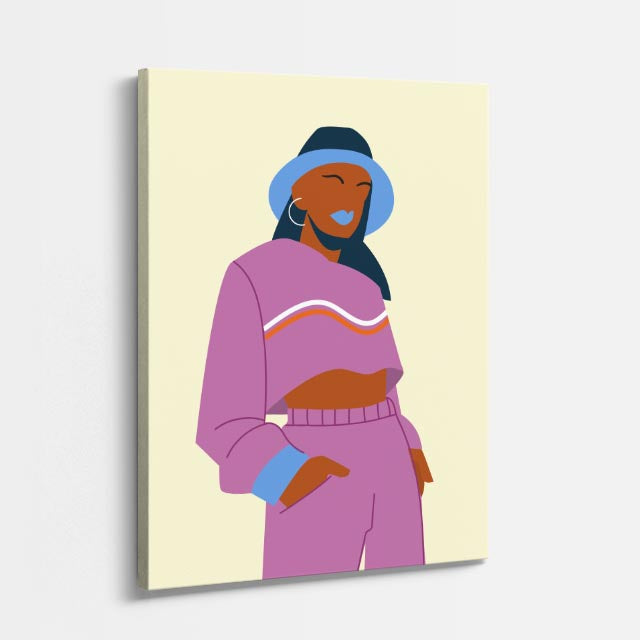 cuadro canvas ilustracion humana sueter lila estilo contemporaneo