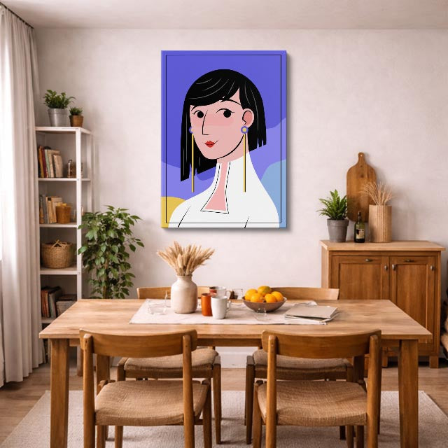 cuadro canvas ilustracion humana aretes violetas estilo contemporaneo